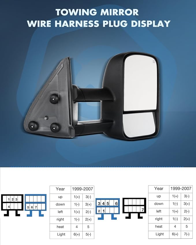 ECCPP Towing Mirror With 2003-2007 For Chevy Silverado 3500/Suburban 1500/2500 Tahoe 1500 HD Power Adjusted Heated Turn Signal Light Black Housing Pickup Truck Mirrors