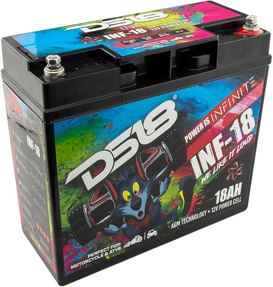 DS18 INF-18 18 AH 750 Watt AGM Power Cell 12 Volt Battery - Maintenance Free - Great Compact High Performance Battery for Car Audio, Motorsports, Motorcycle, Jet Ski, ATV and UTV - Sealed AGM Battery