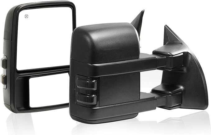 Towing Mirrors Replacement Fit For 2008-2016 F-250 F-350 F-450 F-550 Super Duty,Power Heated,Smoke Signal,Black (Pair Set)