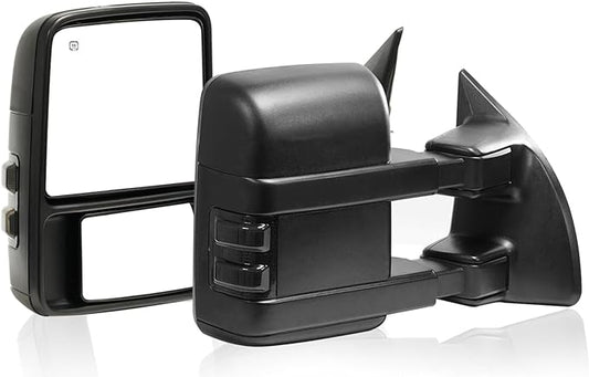 Towing Mirrors Replacement Fit For 2008-2016 F-250 F-350 F-450 F-550 Super Duty,Power Heated,Smoke Signal,Black (Pair Set)