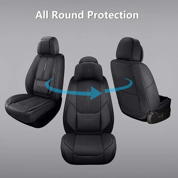 NS YOLO Full Coverage Leather Car Seat Covers for Cars,SUVs and Pick-up Trucks,Car Seat Protector,Automotive Seat Covers,Car Seat Cushion,Black Seat Cover,Front Seat Cover for 2 Seats