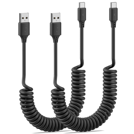 Coiled USB C Cable for Car 2Pack 3ft, USB to USBC Coiled Cord for iPhone 16 15 Pro Max, 3A USB Type C Retractable Cable Fast Charging with Galaxy S23 S22 S21 S20, Note 20 10 A10e A20 A50, Moto G LG