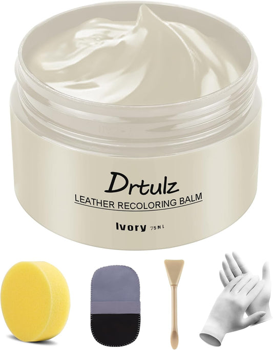 Leather Recoloring Balm, Leather Color Restorer Conditioner, Leather Restorer for Couches Paint, Leather Scratch Remover, Scratch Leather Faded Repair Kits for Vinyl Furniture (Ivory, 75ML)