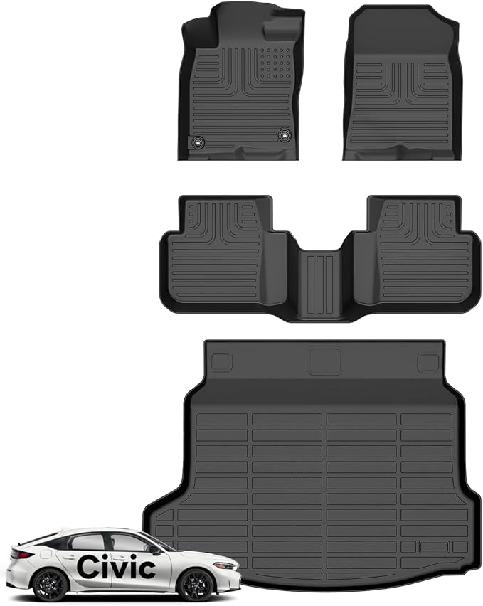 Wayhigh-for Honda Civic Hybrid Hatchback 2025 All Weather Floor Mats and Cargo Liner Set TPE Car Mats Waterproof Anti-Slip Rubber Trunk Liner Civic Accessories