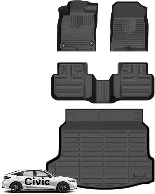 Wayhigh-for Honda Civic Hybrid Hatchback 2025 All Weather Floor Mats and Cargo Liner Set TPE Car Mats Waterproof Anti-Slip Rubber Trunk Liner Civic Accessories