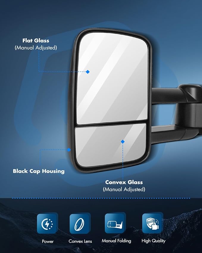 ECCPP Towing Mirrors for 1999-2006 Chevy Silverado GMC Sierra Pickup all models Black Manual Telescoping Pair Mirrors