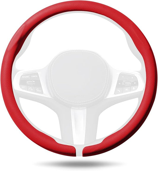 Aimato Nappa Leather Steering Wheel Cover, Ultra-Thin Car Steering Wheel Cover,Comfortable & Breathable Microfiber,Universal Fit for Most Cars, Red