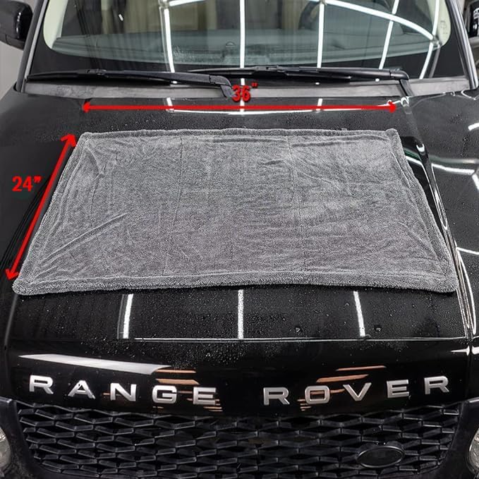 ExoForma Mega Car Drying Towel - Holds Up to 9 lbs, No Streaks, Scratches, or Water Spots | 1200 GSM Microfiber Double Twist Pile & Edgeless Design, 1 Quick & Effortless Dry - 24” x 36”