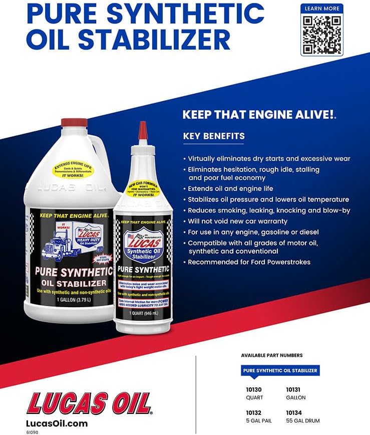 Lucas Oil 10130 Pure Synthetic Oil Stabilizer - 1 Quart (Pack of 12)