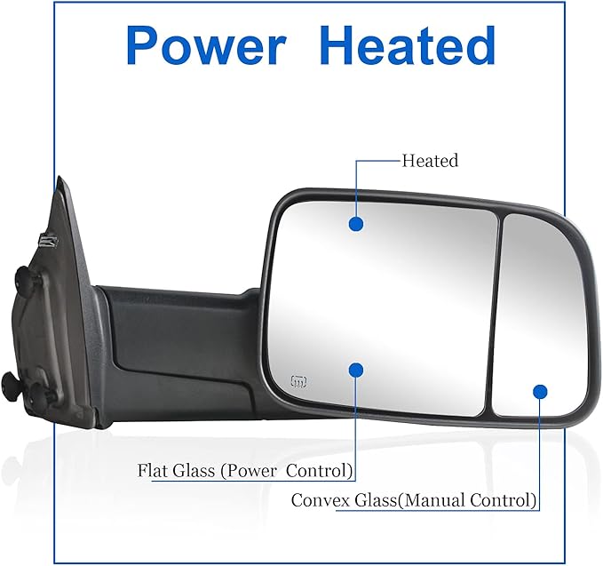 JZSUPER Tow Mirrors fit for 2009-2018 Ram 1500, 2019-2023 Ram 1500 Classic, A Pair of Towing Mirrors Pickup Truck Black Cap