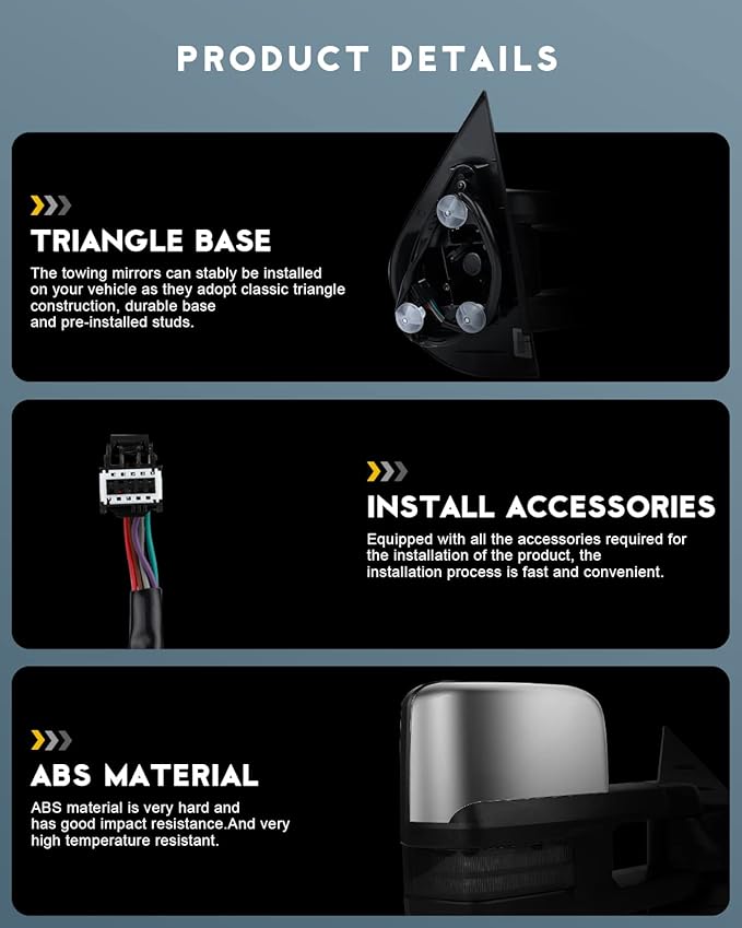 OCPTY Towing Mirrors Power Heated Left Driver Right Passenger Side Tow Mirrors Fit For 2007-2014 For Chevy Silverado For Gmc Sierra (07 For New Body) With Turn Signal Light Light With Chrome