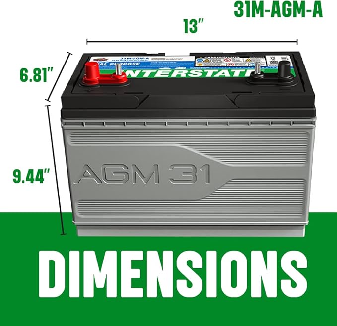 Interstate Batteries Marine/RV Battery 12V 100Ah 825CCA Dual Purpose Power Pure Lead AGM RV & Marine Starting Replacement Battery (Group Size 31M) Boats, RV's (8-31MAGMDC / 31M-AGM-A)