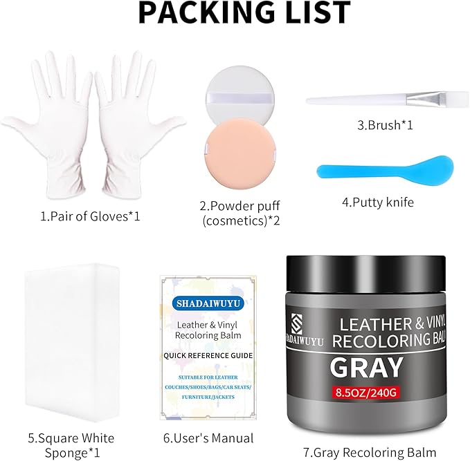 Leather Recoloring Balm,8.5oz Leather Color Restorer,Gray Leather Repair kit for Furniture and Car Interior,Leather Couch Scratch Repair,Leather Dye Paint for Faded,Cracked and Damaged Leather