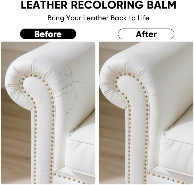 Leather Recoloring Balm - Scratch Repair & Color Restore Kit for Faded Leather, Leather Couch & Car Seats - 10OZ Leather Restorer Balm for Furniture, Auto Interior, Vinyl, Accessories (White)
