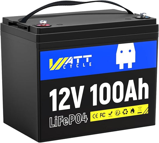 WattCycle 12V 100Ah LiFePO4 Lithium Battery - BCI Group 24, 15000 Cycles, Built-in 100A BMS, Low-Temperature Protection - Ideal for RVs, Golf Cart, Home Energy Storage, Boats and Marine Applications
