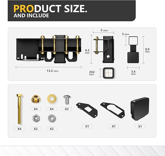 for Bronco Accessories Trailer Hitch Receiver with Cover Compatible with 2021 2022 2023 2024 Ford Bronco 2/4 Doors, Rear Bumper 2 Inch Towing Hitch Kit Tow Hook Combo (Excluding Bronco Sport)