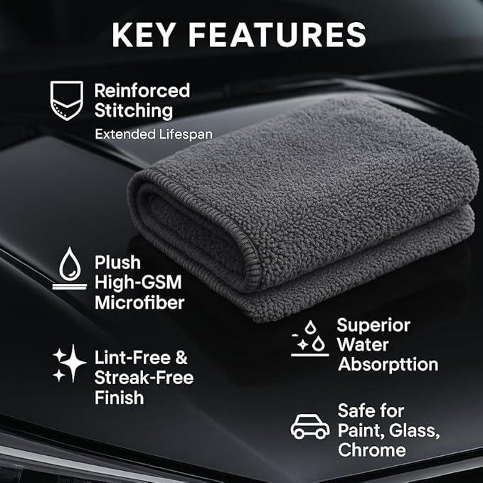 PAKS - 3 Pack Reusable Microfiber Towels - 16x24 Micro Fiber Towels Car Detailing - Plush Auto Cleaning Cloths - Dual-Sided Car Microfiber Towel - Lint & Streak-Free Wash Cloths - Cleaning Supplies