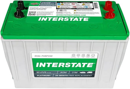 Interstate Batteries Marine/RV Battery 12V 100Ah 925CCA (31M-AGM) Dual Purpose Power Pure Lead AGM RV & Marine Starting Replacement Battery (Group Size 31M) Boats, RV's