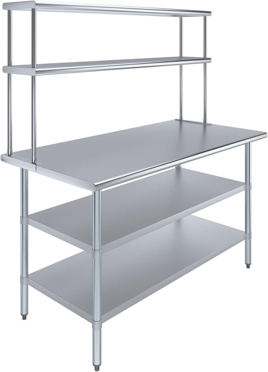 AmGood Stainless Steel Work Table with 2 Shelves | NSF (30" x 60" Table with 2 Shelves + 12" Overshelf)