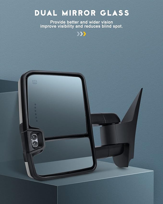 OCPTY Towing Mirrors Power Heated Left Driver Right Passenger Side Tow Mirrors Fit For 2014-2018 For Chevy For Gmc 1500 2015-2019 For Chevy For Gmc 2500 Hd 3500 Hd With Led Turn Signal Chrome