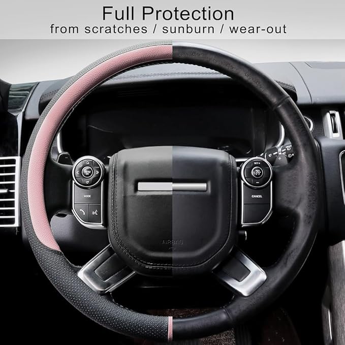 COFIT Breathable Car Steering Wheel Cover 16 inch Auto Universal Leather Wrap Non-Slip Steeringwheel Protector Automotive Interior Accessories, Pink (Suit for 15.5-16 inch)