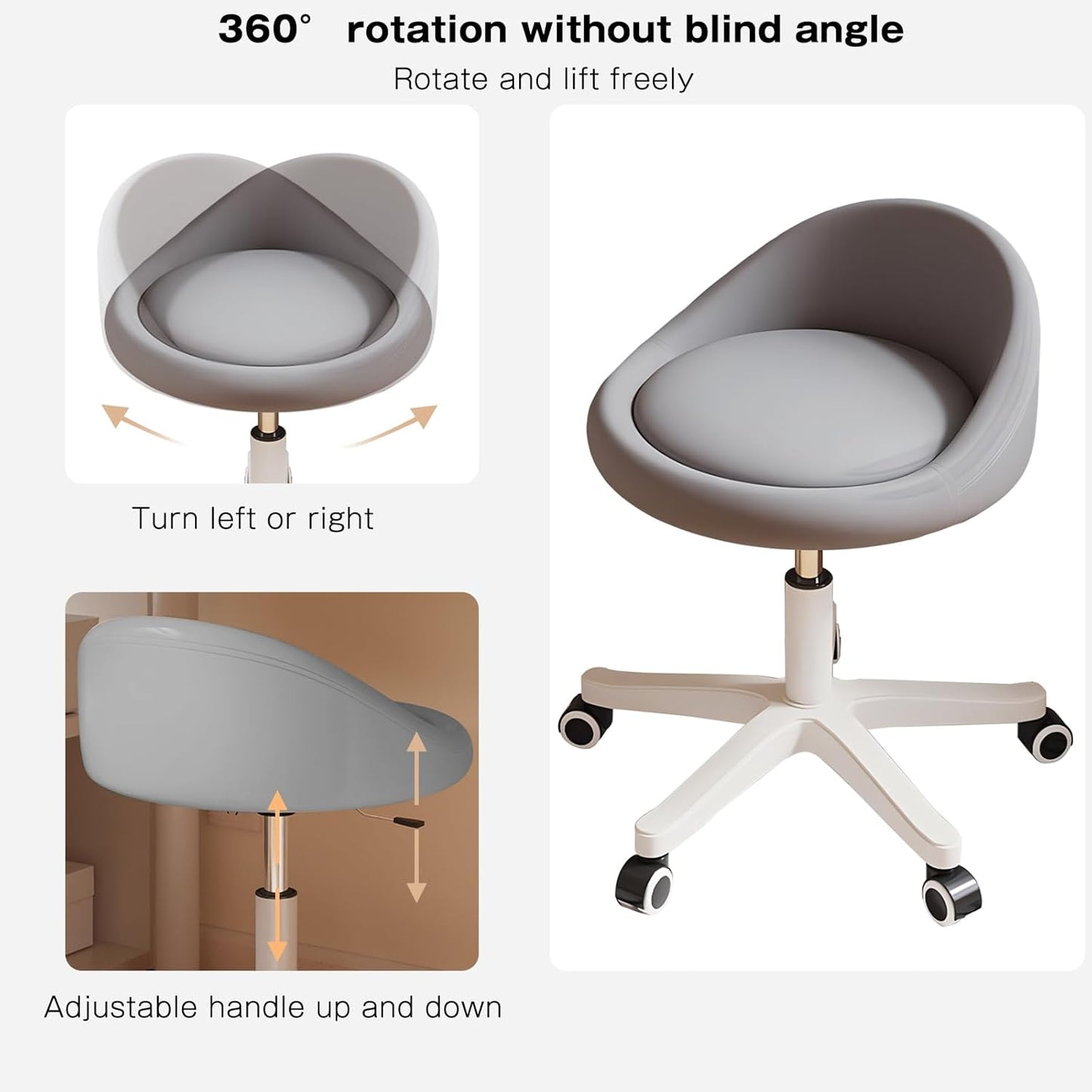 Rolling Stool Set of 6 Rolling Hydraulic Salon Stool with Low Backrest - Adjustable Swivel Chair for SPA, Shop, Salon, Massage, or Medical Office Dark Grey