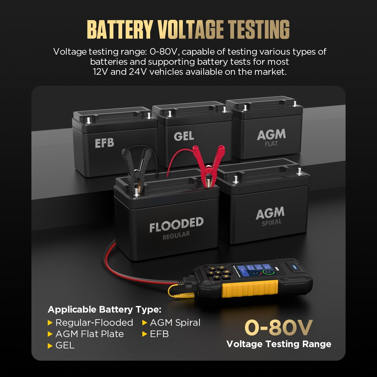 AUTOOL Car Battery Tester 12V 24V Automotive Battery Load Tester 30-2000 CCA, Battery Tester with Printer, Support Lithium Battery, Cranking & Charging & Leakage Test, Data Review Protection