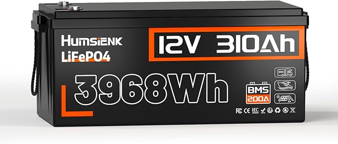 12V 310Ah (300Ah) LiFePO4 Battery - Fast Charge & Discharge with 200A BMS, 15000+ Deep Cycle Lithium Battery with Low-Temp Cutoff, Max. 3968Wh Energy for RVs, Solar Energy Storage, Off Grid