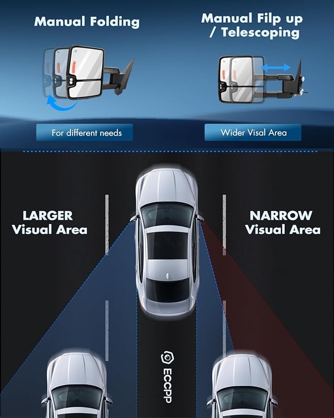 ECCPP Towing Mirrors Fit For 2003-2006 For Chevy Silverado For GMC Sierra A Pair Of With Dynamic Running Light Arrow Signal Width Reversing Lights Power Operation Heated