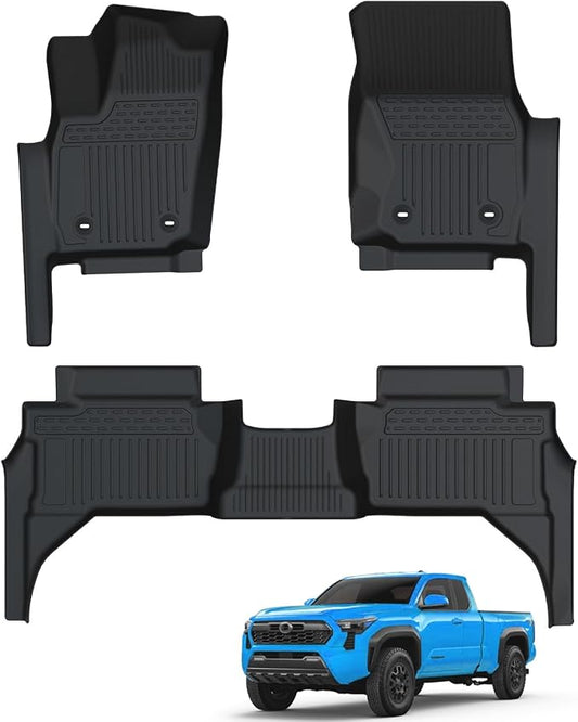 Floor Mats Fit for Toyota Tacoma 2026 2025 2024 Double Cab (Not fit Hybrid), TPE All Weather Protection Floor Liners Including Front & Rear Row & Door Sill Guards for Tacoma Car Mat Accessories