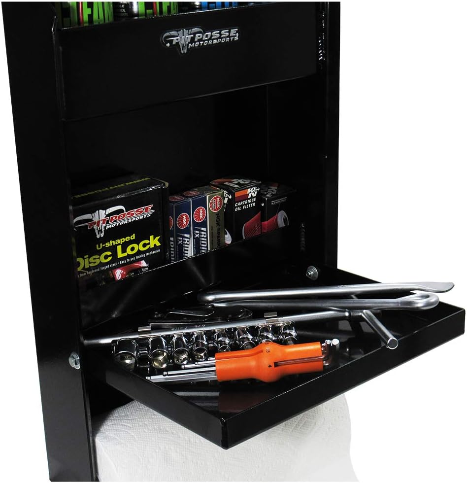 Pit Posse 458BK Jr Work Station Storage Cabinet Shelf Rack Holder Caddy - Made in USA - Garage Enclosed Race Trailer Automotive Mechanics Shop Storage Organizer Aluminum (Black)