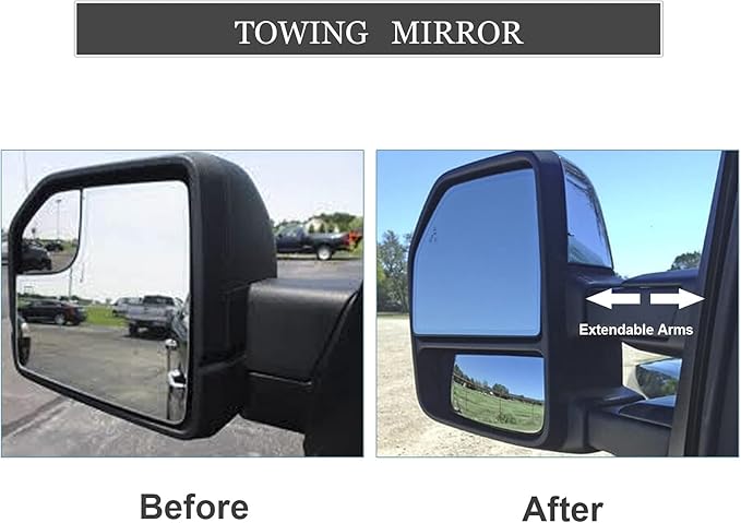 ReYee Towing Mirrors fit for 2015 2016 2017 2018 2019 2020 Ford F150 Pickup Truck Heated Power Turn Signal Puddle Lamp Auxiliary Light Temperature Sensor Manual Extendable Fold Black 22 Pin Plug
