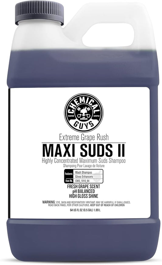 Chemical Guys CWS 1010 64 Maxi-Suds II Foaming Car Wash Soap (Works with Foam Cannons, Foam Guns or Bucket Washes) Safe for Cars, Trucks, Motorcycles, RVs & More, 64 fl. Oz (Half Gallon), Grape Scent