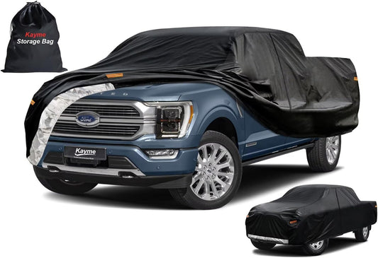 Kayme Truck Cover Custom Fit Ford F-150(1991-2004) Extended Cab Long Bed. Full Exterior Heavy Duty Outdoor Pickup Truck Car Cover Waterproof All Weather.Car Tarp for Wind Sun Dust Protection.Black