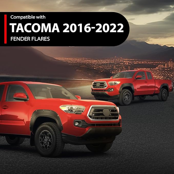 DOTCOM Fender Flares, Compatible with 2016-2022 Toyota Tacoma,Wheel Arch Cover Trim, Paintable Matte Pocket Smooth Riveted Style 4PCS