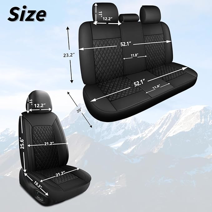 Car Seat Cover,Breathable and Waterproof Leather Seat Covers,Luxury PU Universal Fit Automotive Airbag Compatible for Cars Sedans SUV and Trucks(2 Pieces,Front Seat,Black,N1)