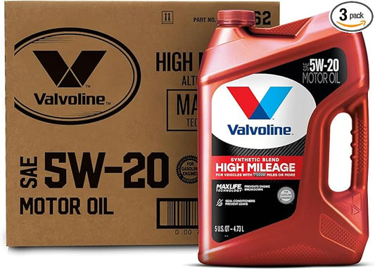 Valvoline High Mileage with MaxLife Technology 5W-20 Synthetic Blend Motor Oil 5 Quart (Pack of 3)