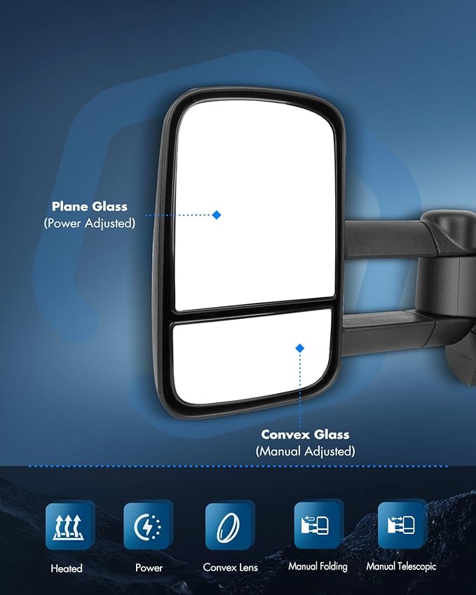 ECCPP Towing Mirrors Replacement fit for 2007-2013 for Chevy for GMC for Silverado for Sierra (Just 07 New-Body Style) Power Heated Side Pair Mirrors