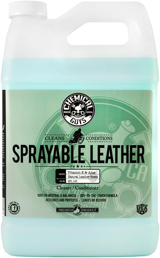 Chemical Guys SPI_103 Sprayable Leather Cleaner and Conditioner in One for Interiors, Apparel, and More (Works on Natural, Synthetic, Pleather, Faux Leather and More) Leather Scent, 128 fl oz (1 Gal)