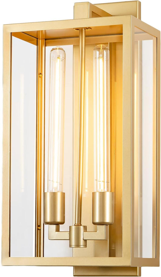 Outdoor Wall Sconce, 21" Large Gold Wall Mount Lamp, Outside Lights Front Porch Light, Waterproof Modern Porch Lighting Exterior Lamp for Front Door, Entryway (Bulbs Included)