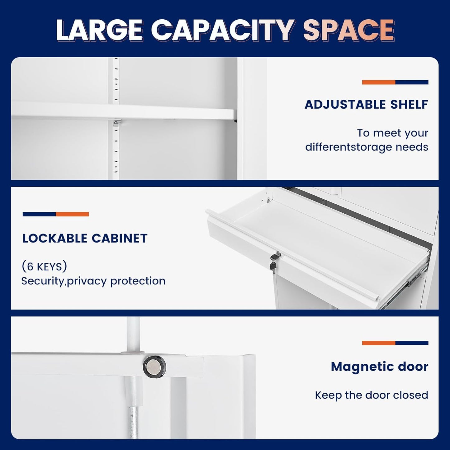 Yizosh Metal Garage Storage Cabinet with Locking Doors and Adjustable Shelves, 71" Tool Storage Cabinet with 1 Drawer for Garage,Office,Warehouse (White)