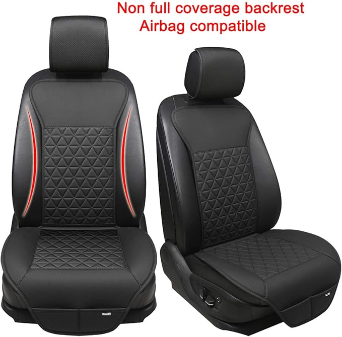 Black Panther 1 Pair Luxury PU Car Seat Covers Protectors for Front Seats, with Partial Backrest Coverage (Middle Part Only), Triangle Pattern, Compatible with 95% Cars - Black
