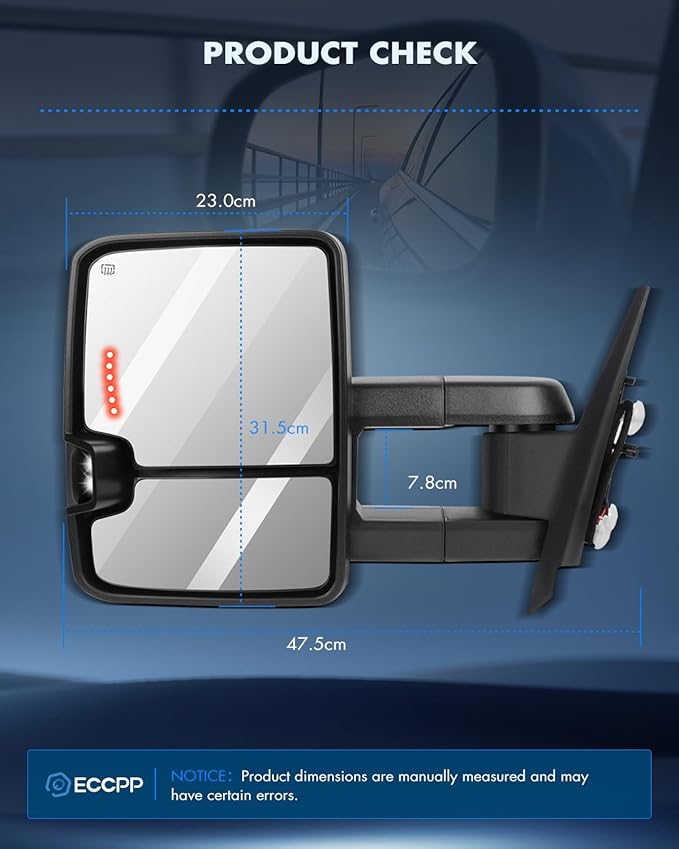 ECCPP Towing Mirrors, Pair of Chrome Exterior Automotive Mirrors fit for 2008-2013 Chevy Silverado GMC Sierra with Dynamic Running Lights Arrow Signal Reversing Lights Power Operation Heated