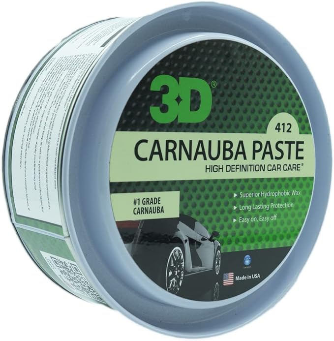3D Carnauba Paste Wax – Grade 1 Brazilian Carnauba for Deep Wet Shine | Easy Hand Application | High Gloss Finish | Non-Abrasive |Car Wax Paste