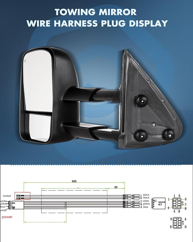 ECCPP Towing Mirrors With 1999-2002 For Chevy Silverado For GMC Sierra 1500/2500/3500 Power Adjusted Heated No Turn Signal Manual Telescoping Folding Pickup Truck Mirrors