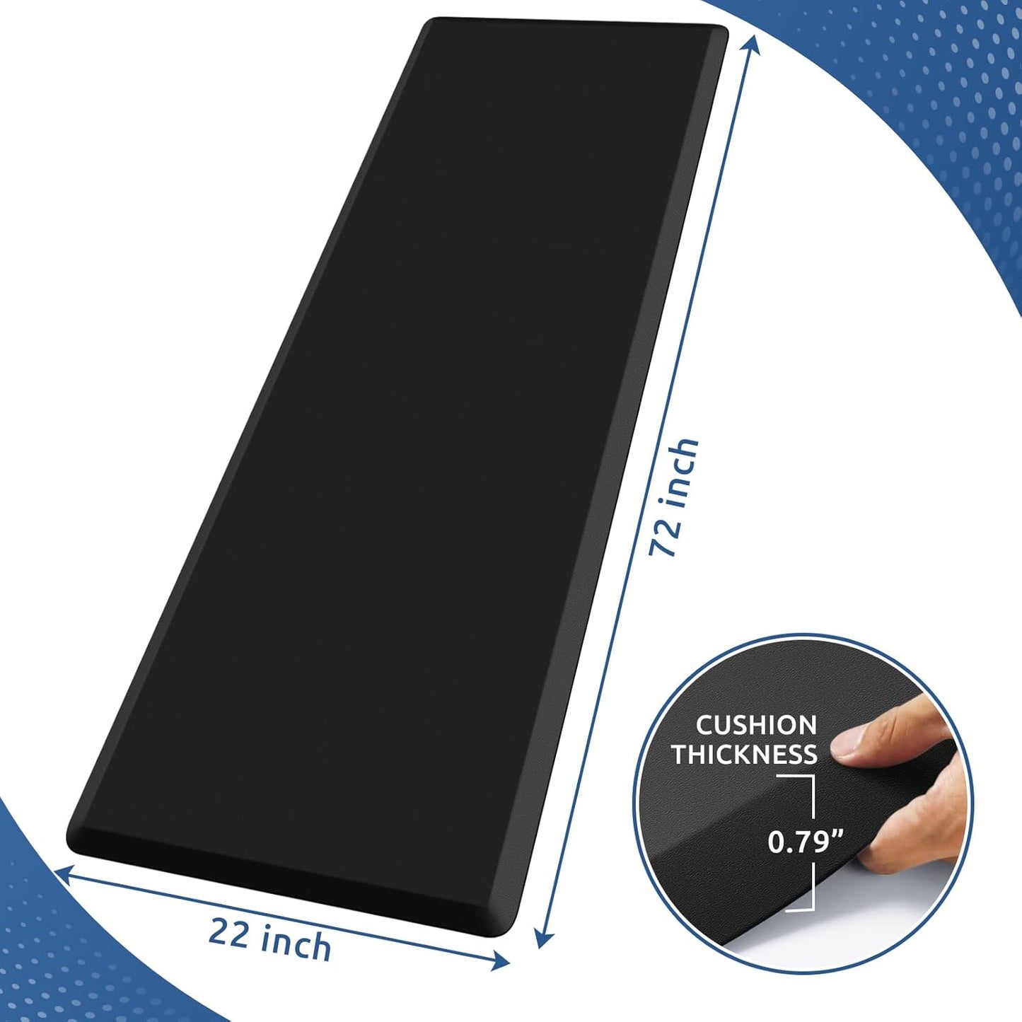 KitchenClouds Kitchen Mat Cushioned Anti Fatigue Rug 22"x72" Waterproof, Non Slip, Standing and Comfort Desk/Floor Mats for House Sink Office (Black,0.8inch)