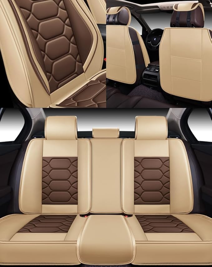 OASIS AUTO Car Seat Covers Full Set, Waterproof Faux Leather Seat Covers for Cars Universal Fit for SUV, Truck, Sedan, Black Premium Car Seat Protector with Front & Back Cushions