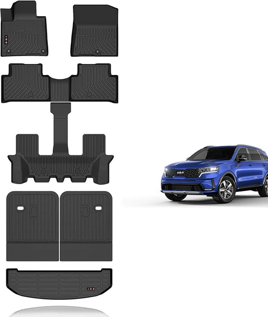 KELCSEECS Floor Mats & Backrest Mats & Cargo Liner for 2021 2022 2023 2024 2025 2026 Kia Sorento(Not for Hybrid) Car Mats Trunk Liner Trunk Mat Kia Sorento Floor Mats Cargo Mat Accessories