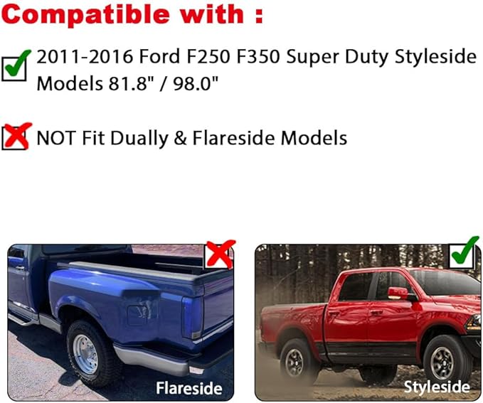 PIT66 Fender Flares, Compatible With 2011-2016 Ford F250 & F350 Super Duty (NOT For Dually Models), Paintable Smooth Matte Black Pocket Riveted Style Wheel Flares Set, 4 Pcs