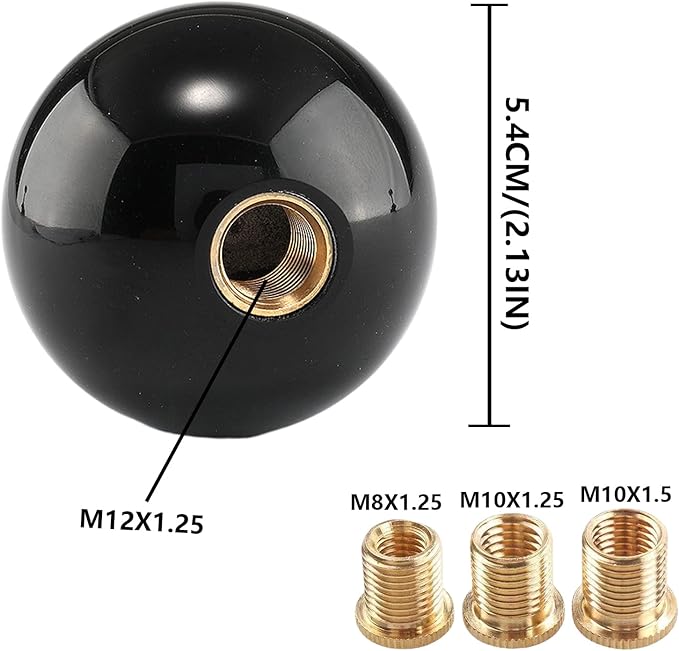 Round Ball Shift Knob Universal Gear Shift Knob 5 6 Speed for Manual Automatic Vehicles with Adapters (Pure Black)